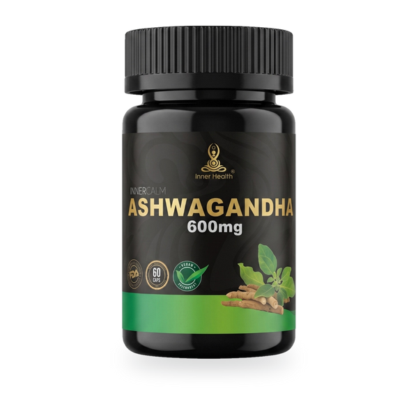 Frasco de Ashwagandha 600 mg de Inner Health, formato de 30 cápsulas