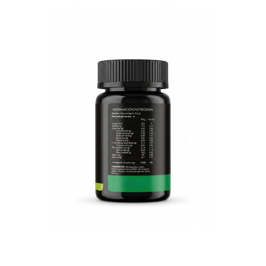Información nutricional del frasco de Ashwagandha 600 mg de Inner Health
