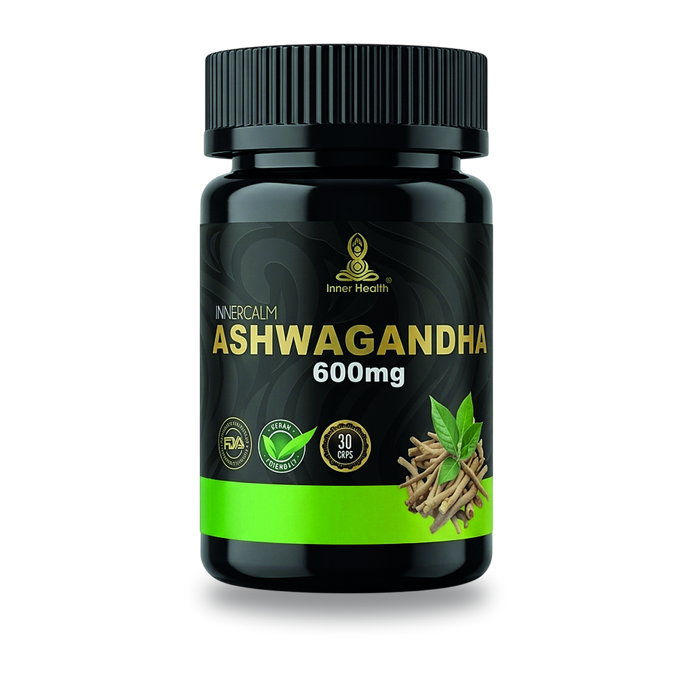 Frasco de Ashwagandha 600 mg de Inner Health, formato de 30 cápsulas