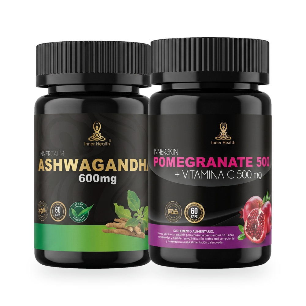 Pack con un frasco de Ashwagandha y uno de Pomegranate de Inner Health