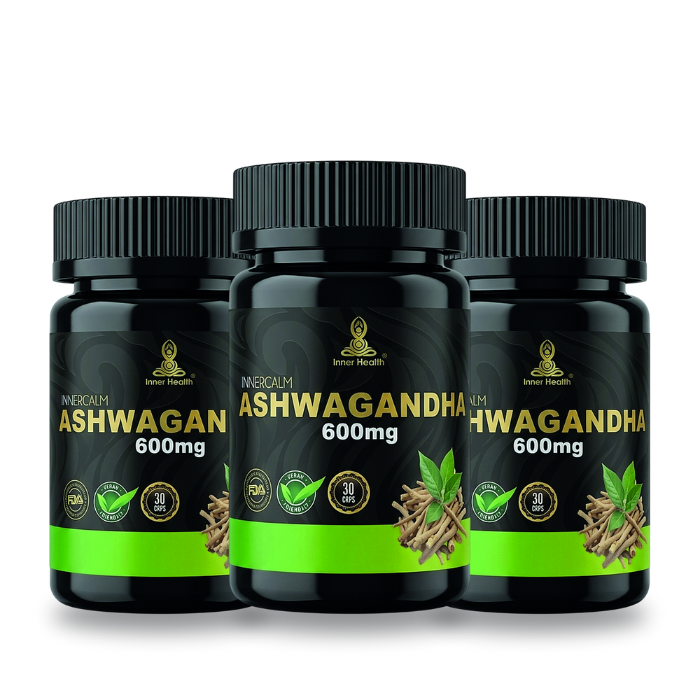 Pack de tres frascos de Ashwagandha 600 mg de 30 cápsulas de Inner Health
