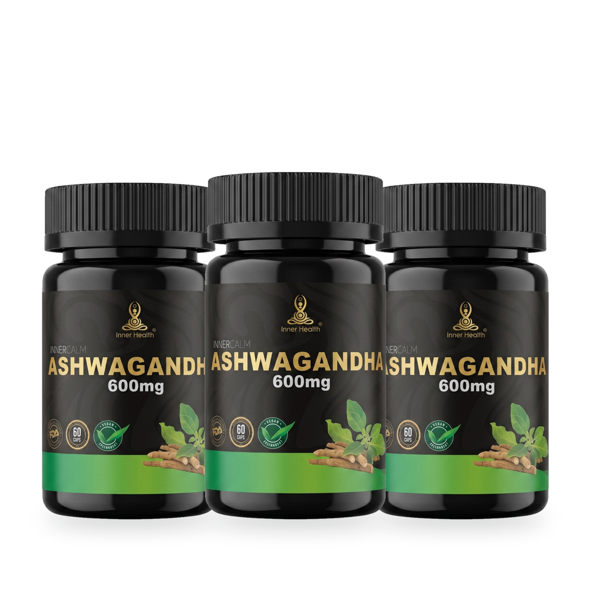 Pack de tres frascos de Ashwagandha 600 mg de Inner Health