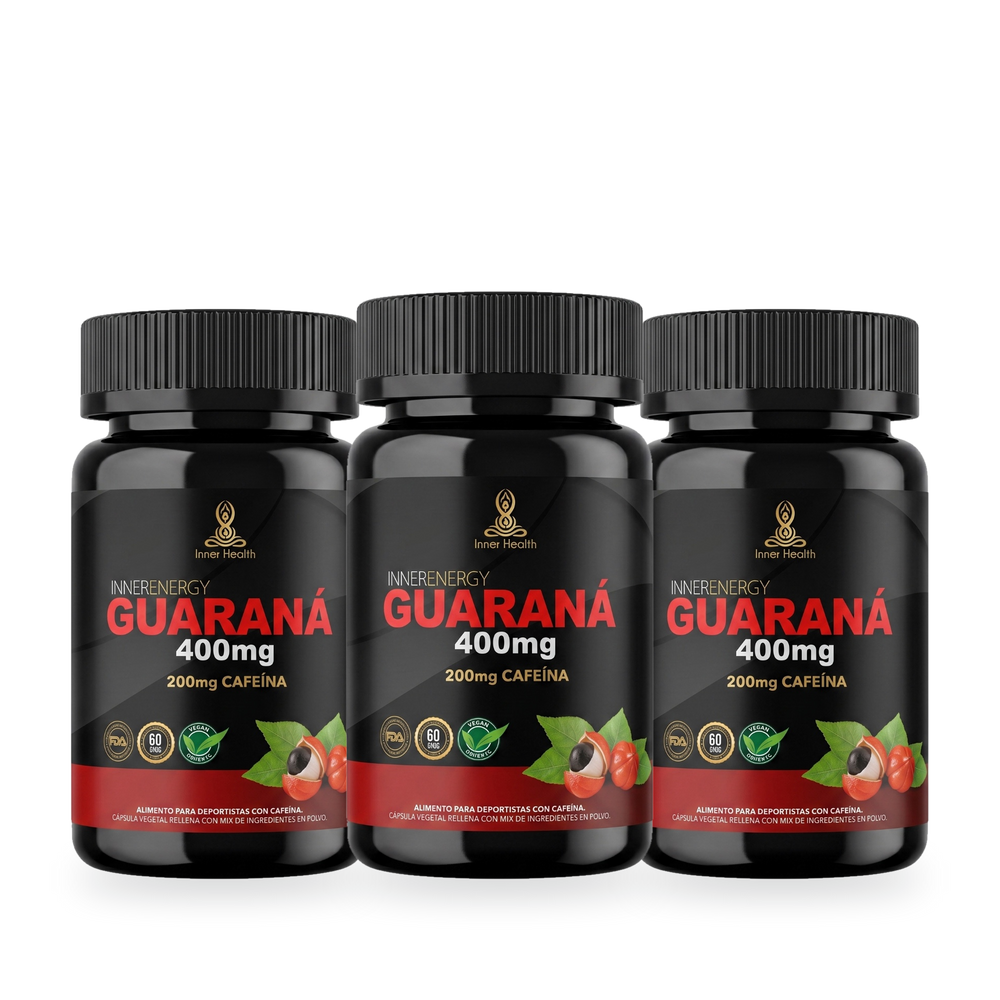Pack de tres frascos de Guaraná 400 mg de Inner Health