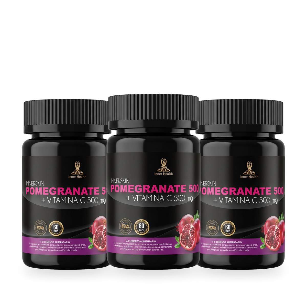 Pack de tres frascos de Pomegranate con vitamina C de Inner Health