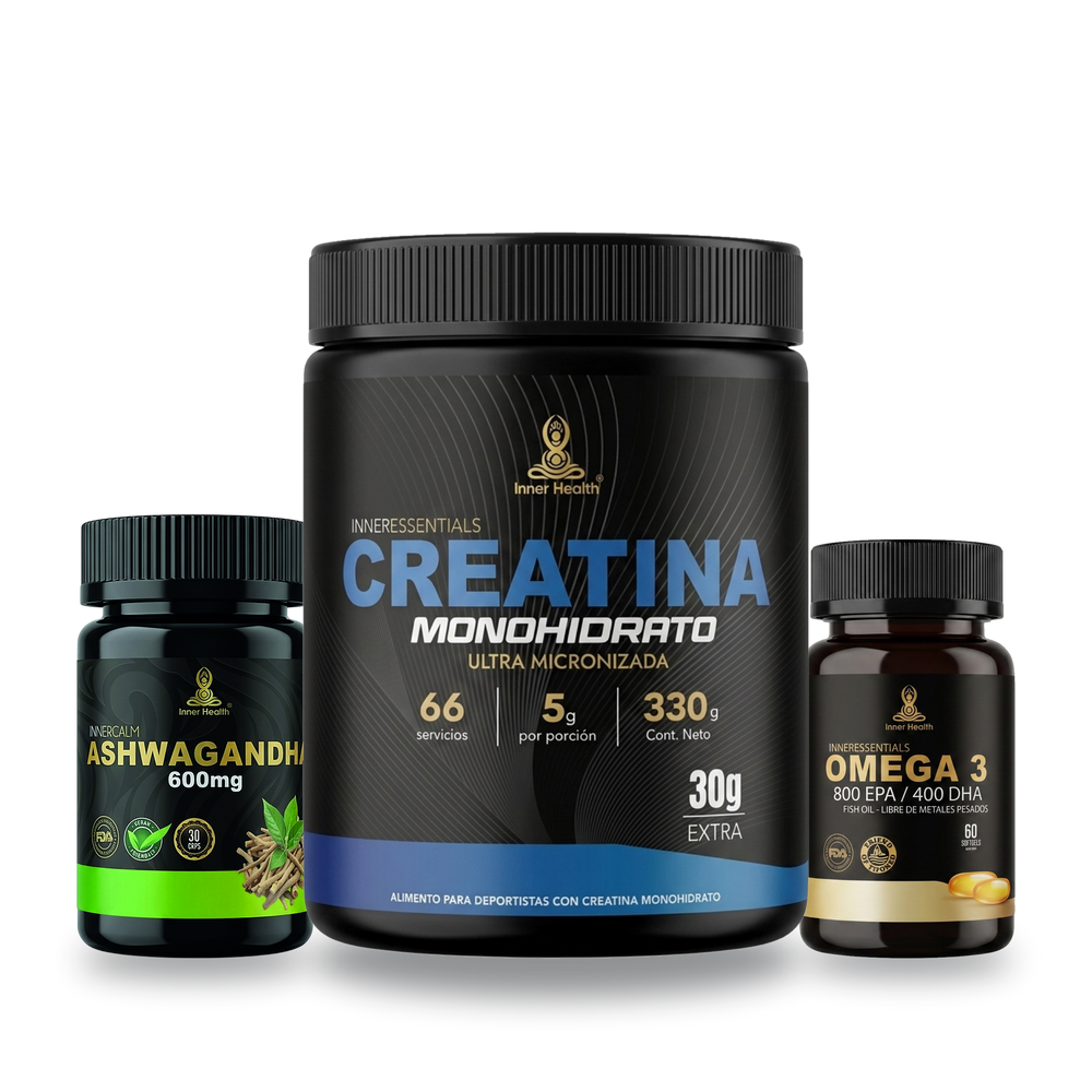 Pack Rendimiento y Foco de Inner Health: Ashwagandha, Creatina y Omega 3