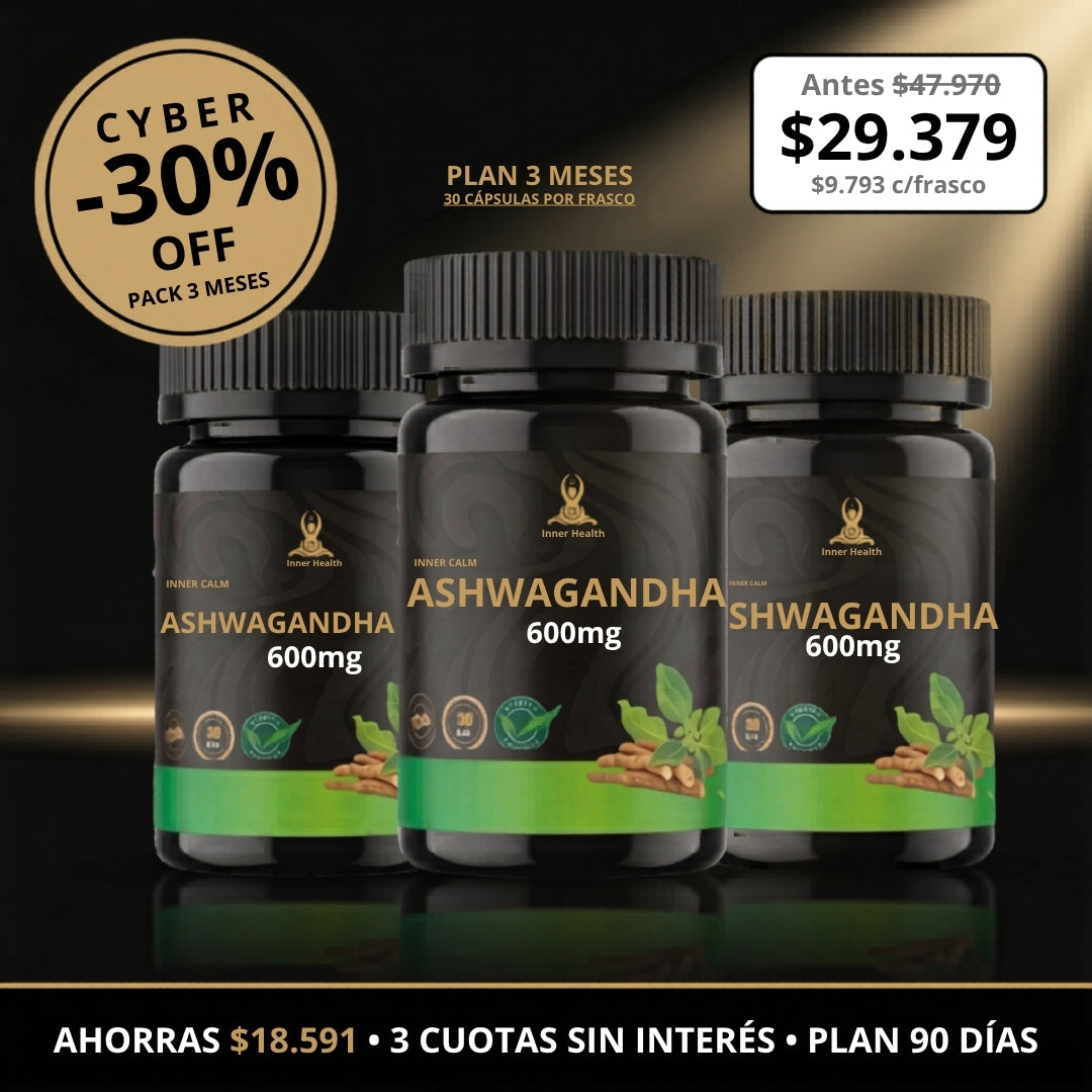 [PRECIO CYBER] Pack 3 MESES Ashwagandha 600Mg 30 Caps - Ahorra Un 30% Y Paga Hasta En 3 Cuotas Sin Interés